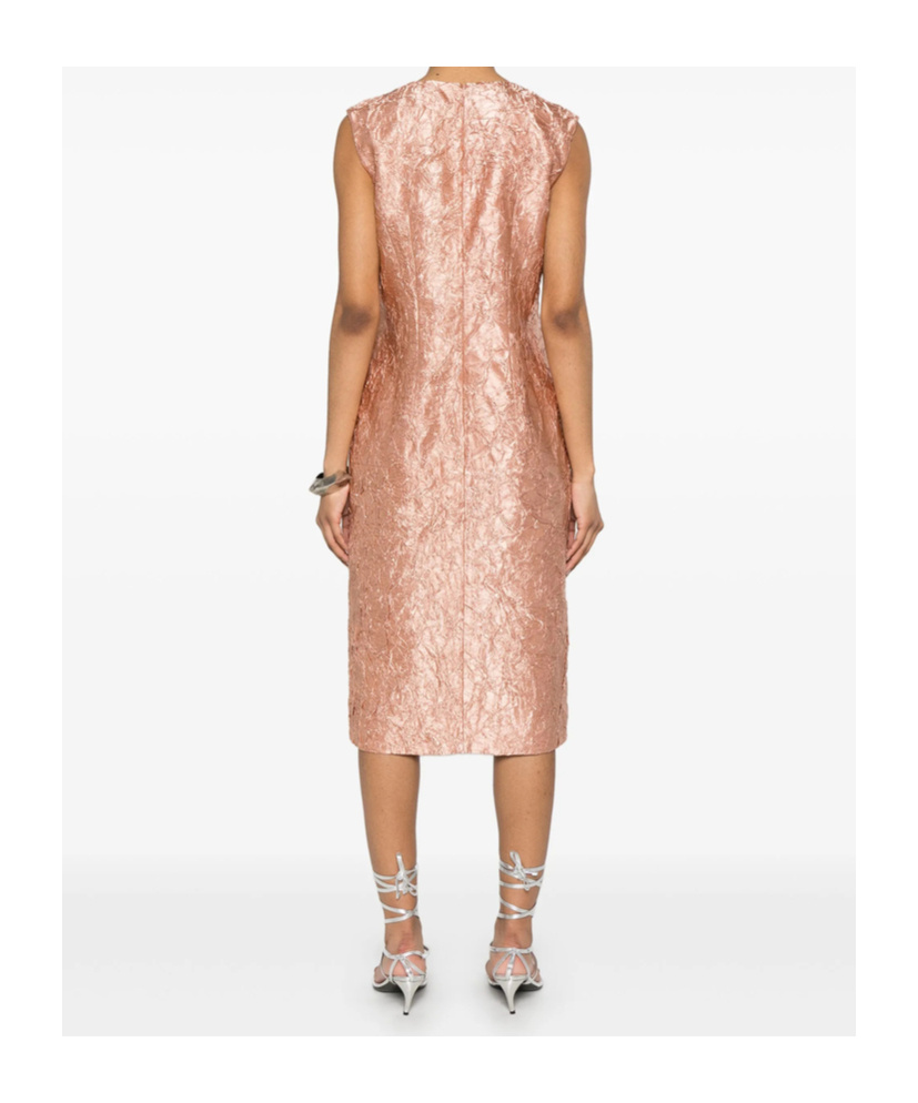 Dries Van Noten Crinkled Midi Dress In Nude