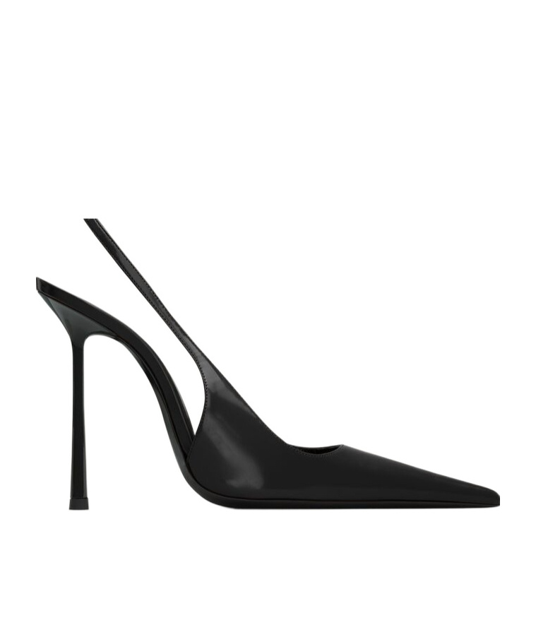 Saint Laurent Vendome Slingback Pumps In Glazed Leather In Black