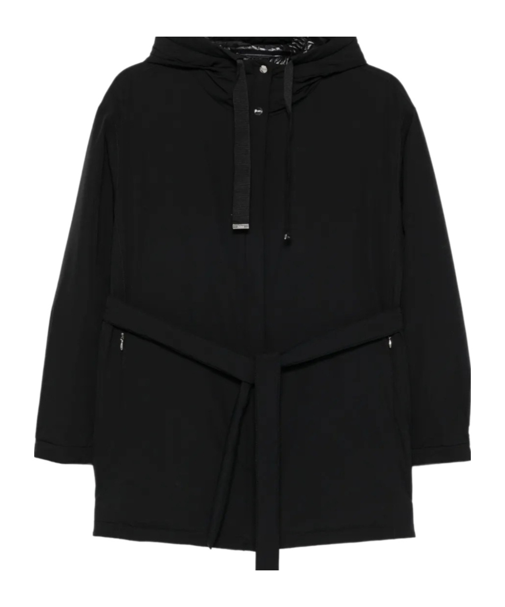 Herno Hooded Belted Jacket In Black