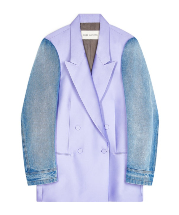 Dries Van Noten Denim Sleeved Buttoned Blazer In Blue