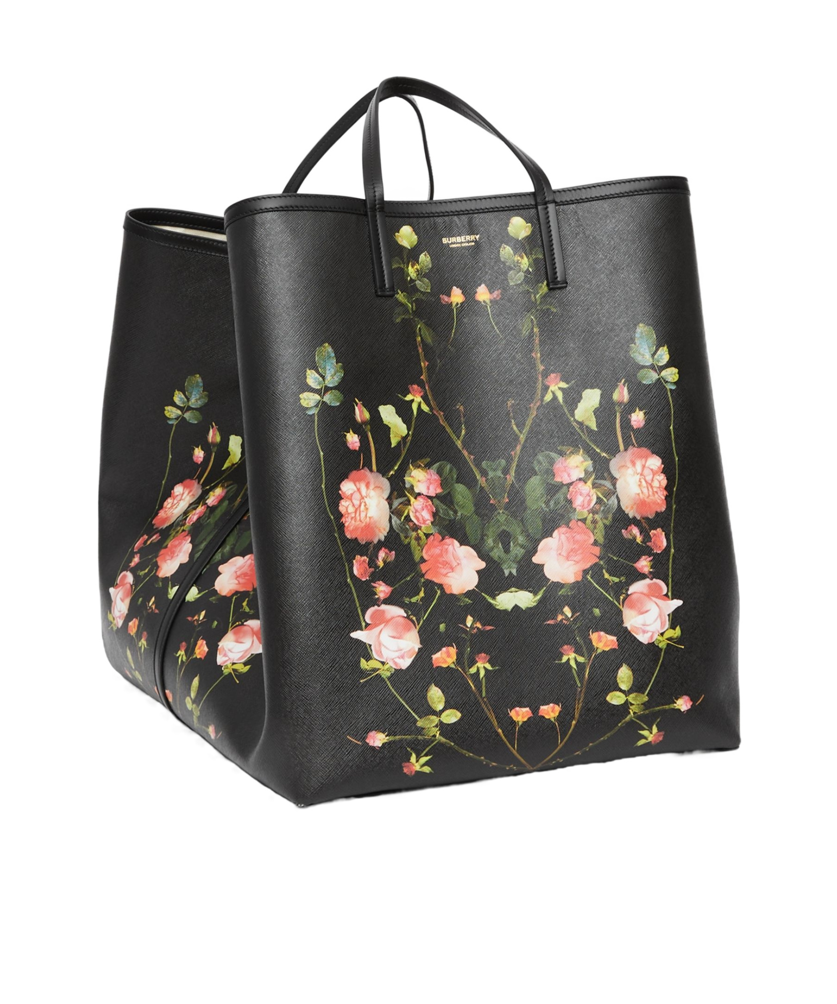 Burberry Floral-print Logo Tote Bag In Black