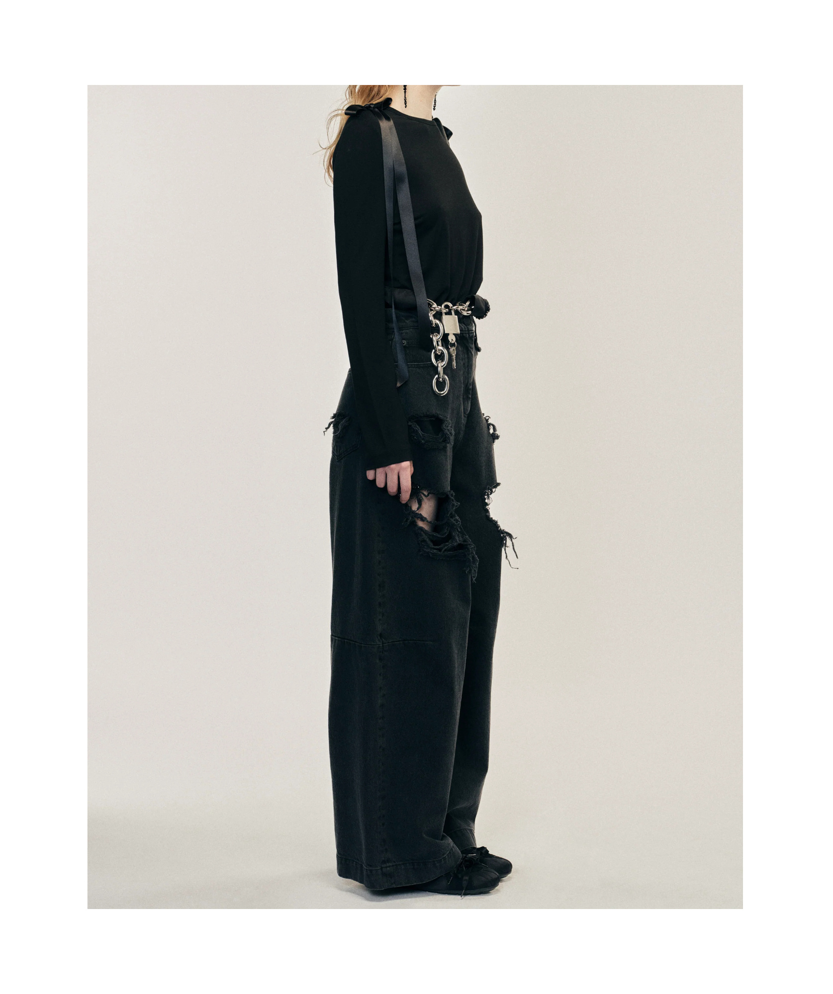 Simone Rocha Womens Black Bow-ribbon Long-sleeves Woven T-shirt In Black