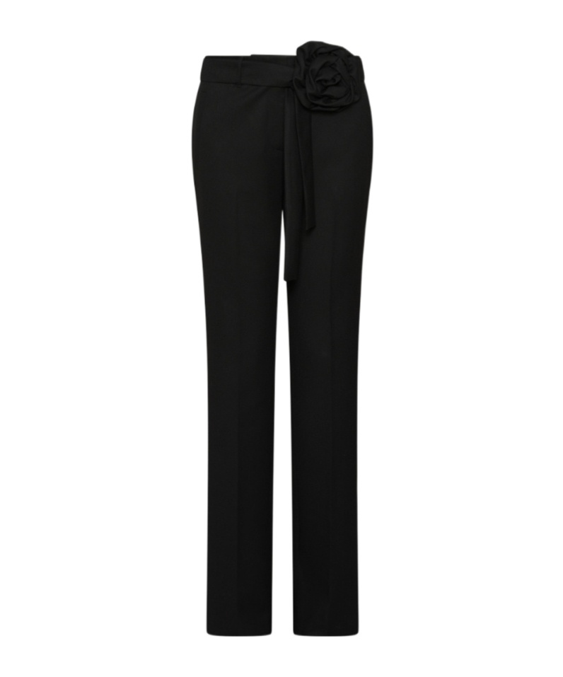 Marella Flared Trousers With Flower-adorned Belt Detail In Black