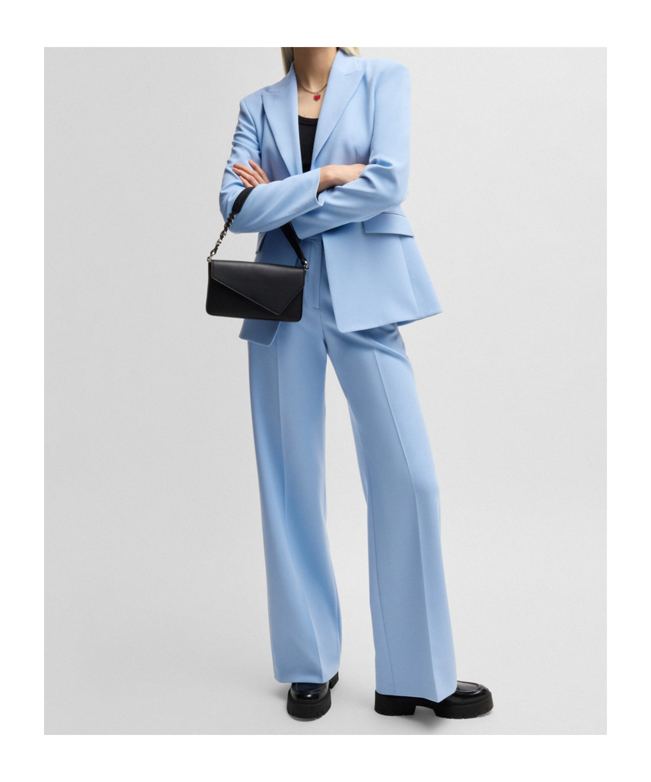 Hugo Boss High-waisted Flared Trousers In Light Blue