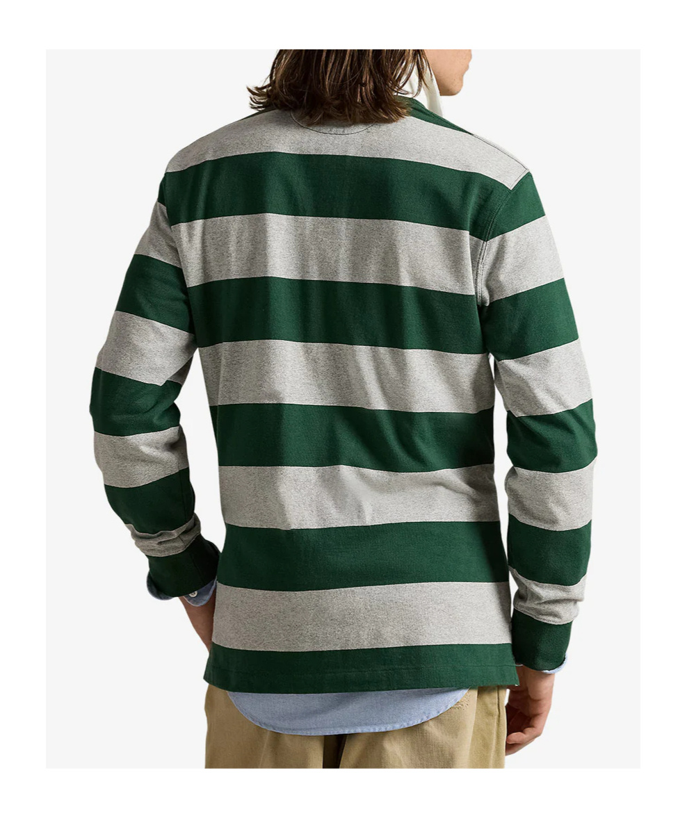 Polo Ralph Lauren Mens Striped Logo-embroidered Cotton Rugby Shirt Multi In Green