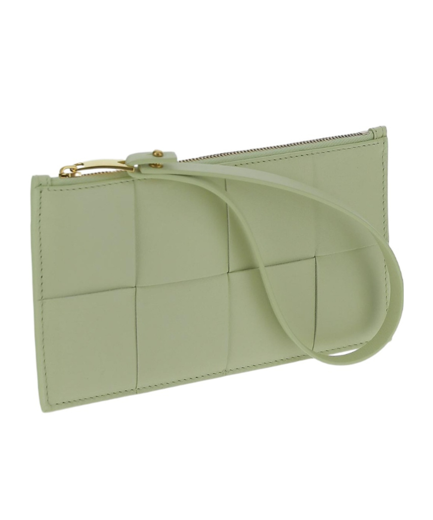 Shop Bottega Veneta Maxi Intrecciato Leather Zipped Pouch In Green