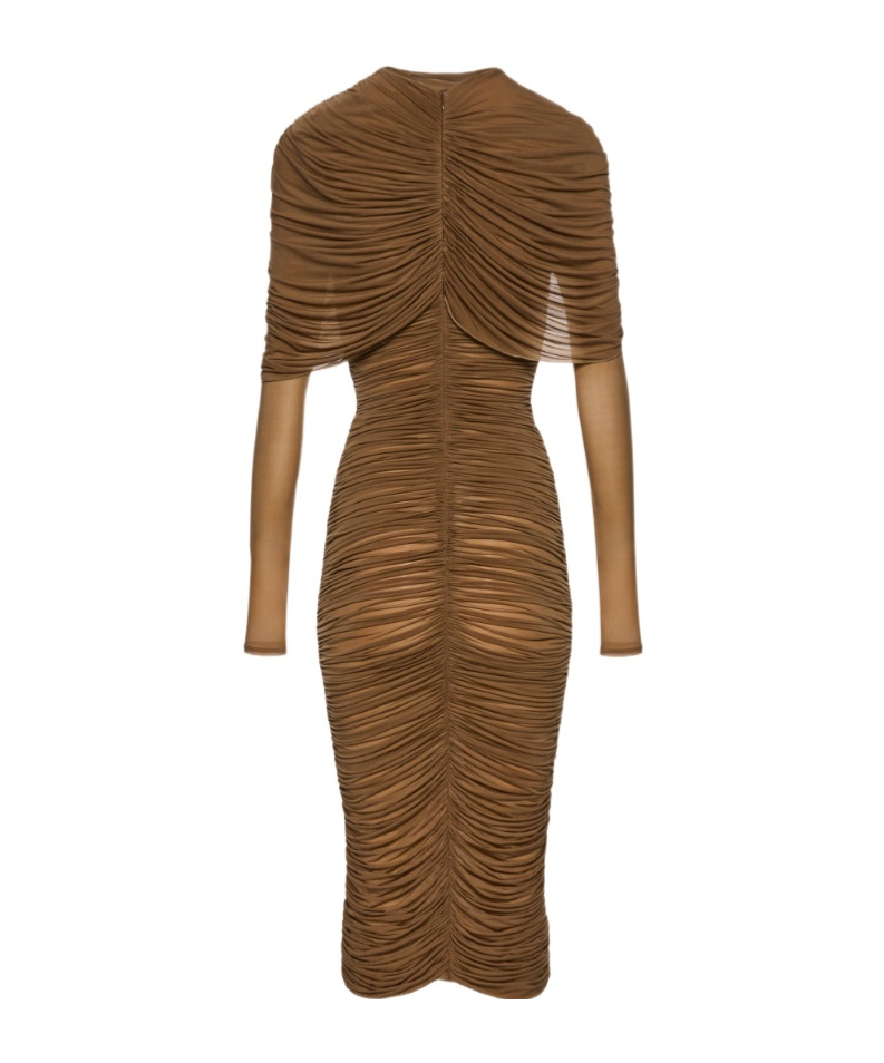 Magda Butrym Draped High-neck Midi Dress In Beige In Brown