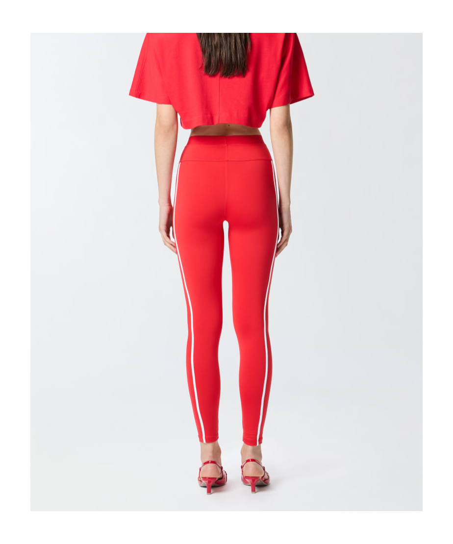 Pinko Side-striped Slim-fit Leggings In Red