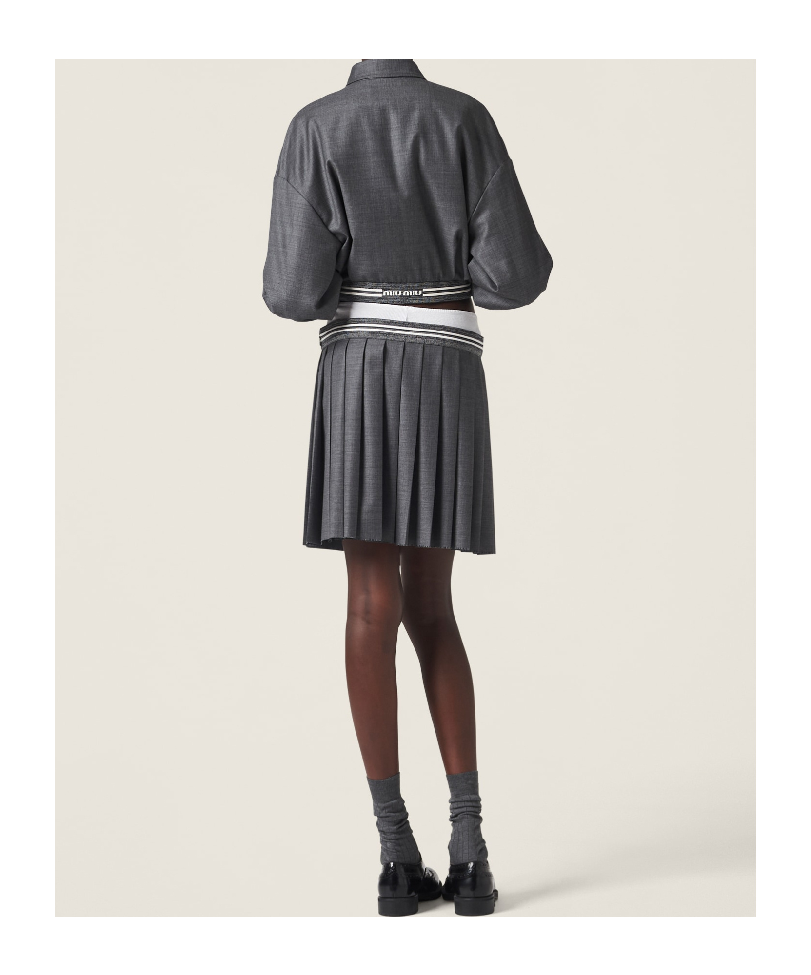 Miu Miu Gray Grisaille Pleated Miniskirt In Gray