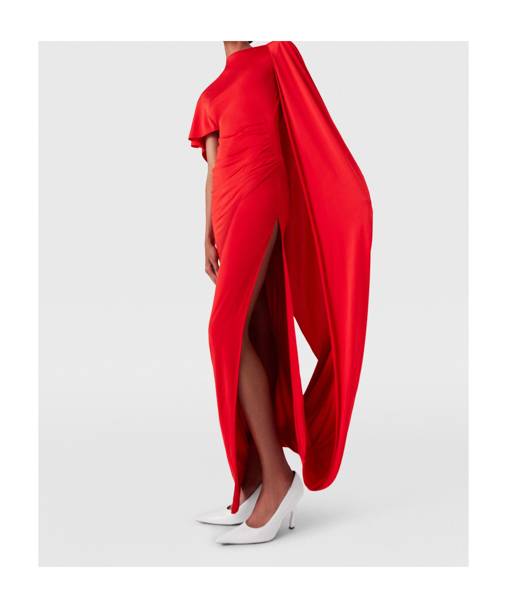 Stella Mccartney Draped Asymmetric Sleeve Gown In Red