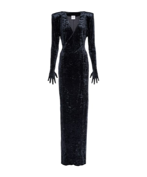 Vetements Diva Gloves Velvet Maxi Dress In Black