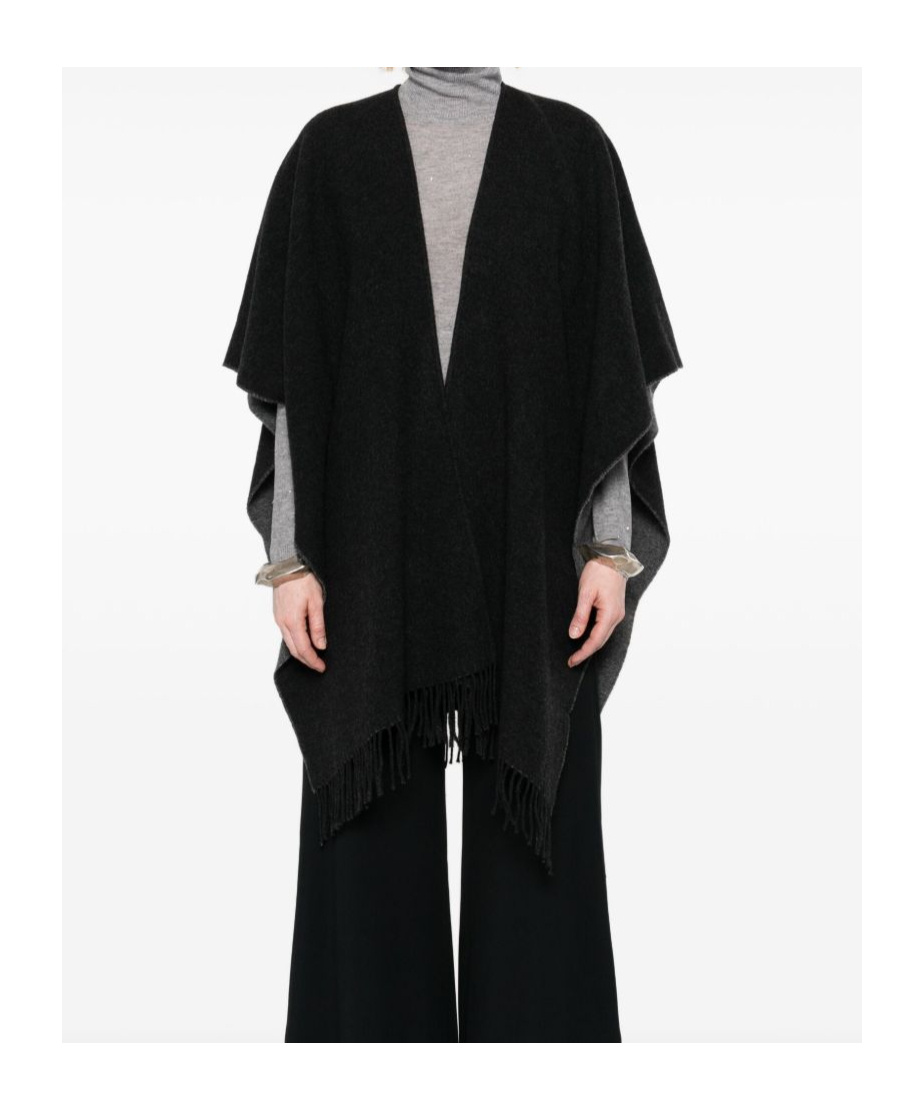 Fabiana Filippi Fringed V-neck Poncho In Black