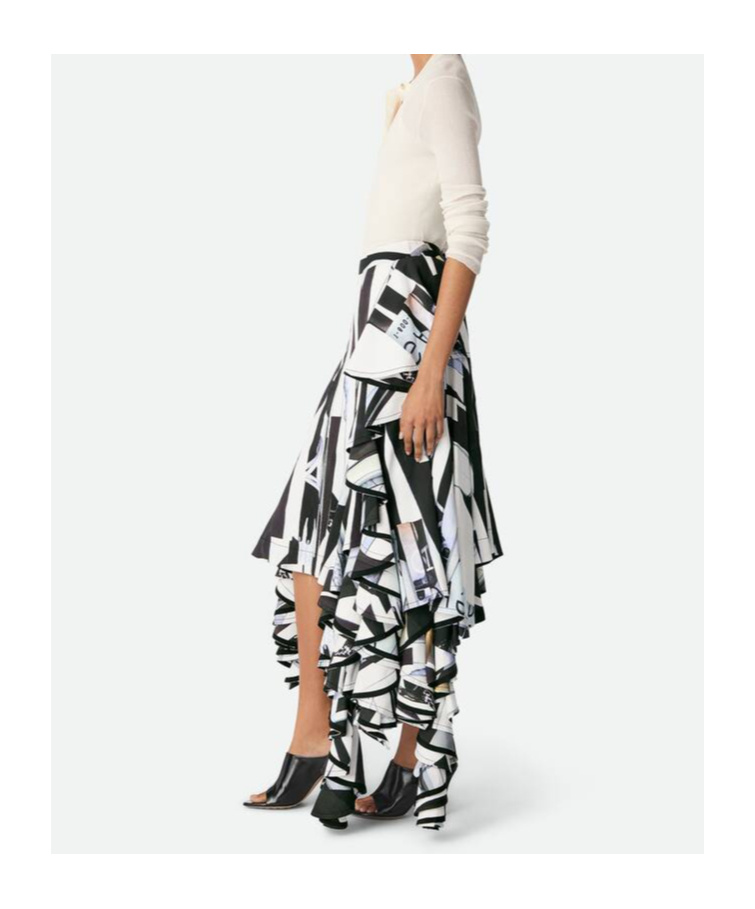 Bottega Veneta Printed Ruffle Skirt In Black