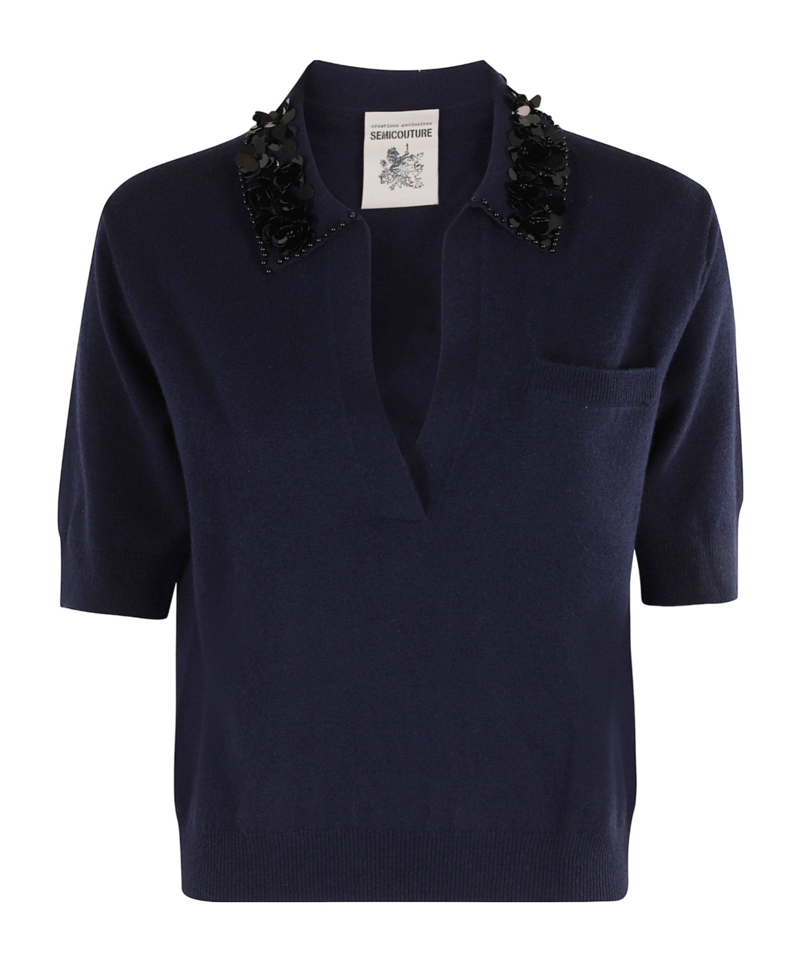 Semicouture Short Sleeve Ribbed Sweater In Black