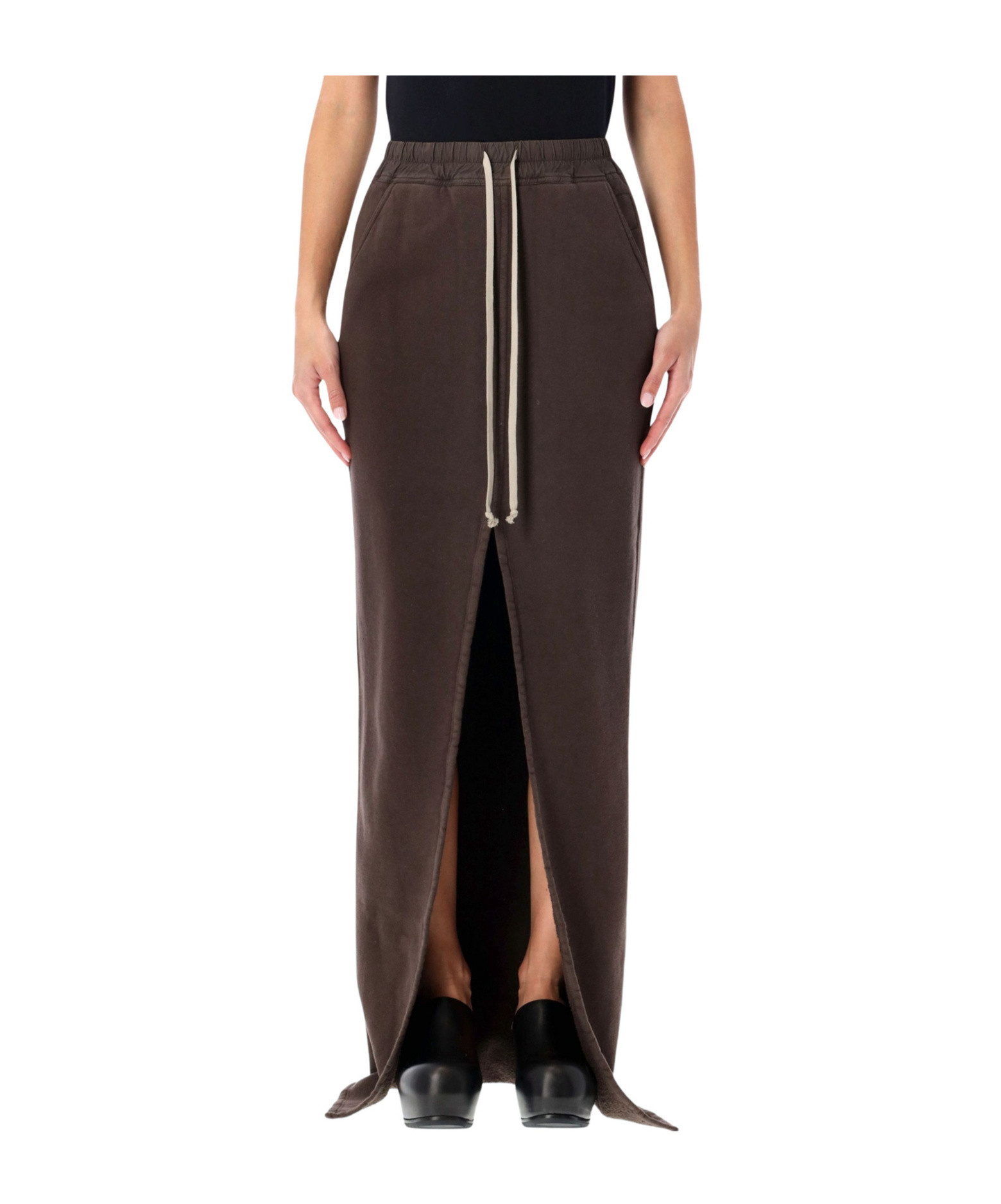 Rick Owens Drkshdw Phleg Pillar Drawstring Slit Skirt In Brown