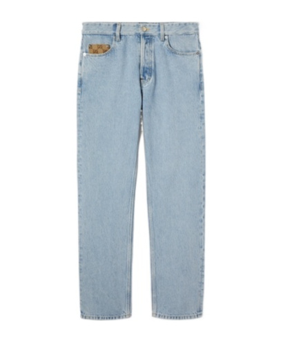 Gucci Men Light Blue Jeans With Gg Detail On The Pocket And Logo Patch On The Rear In Denim Man In Blue