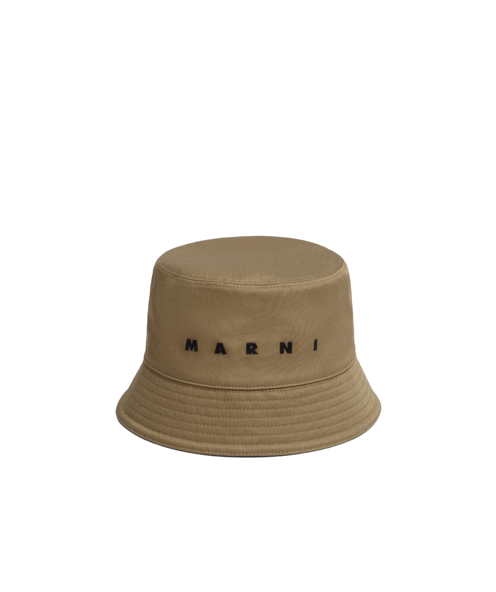 Marni Green Organic Gabardine Bucket Hat With Embroidered Logo In Brown