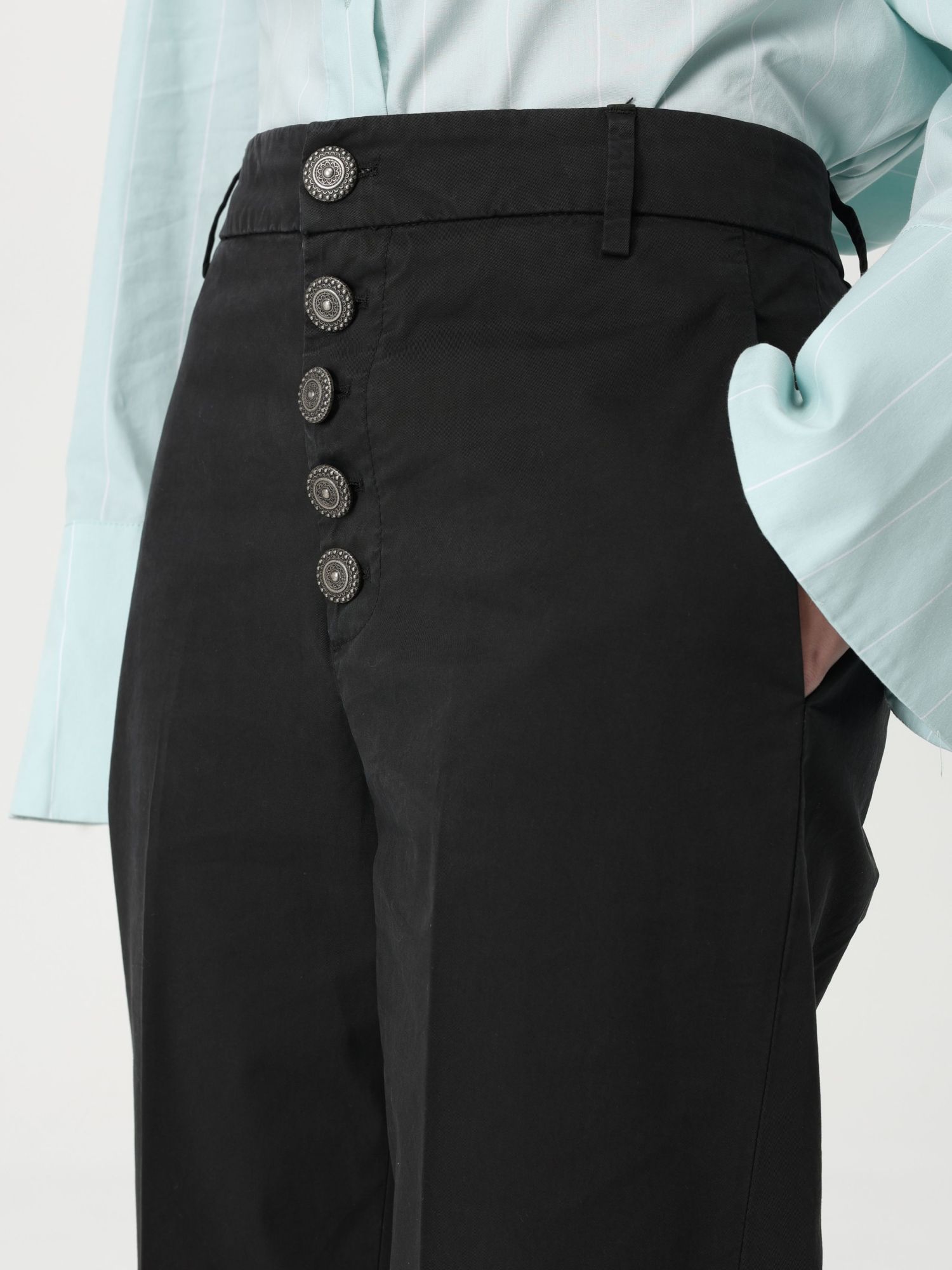 Dondup Single-breasted Buttoned Pleated Denim Trousers In Black