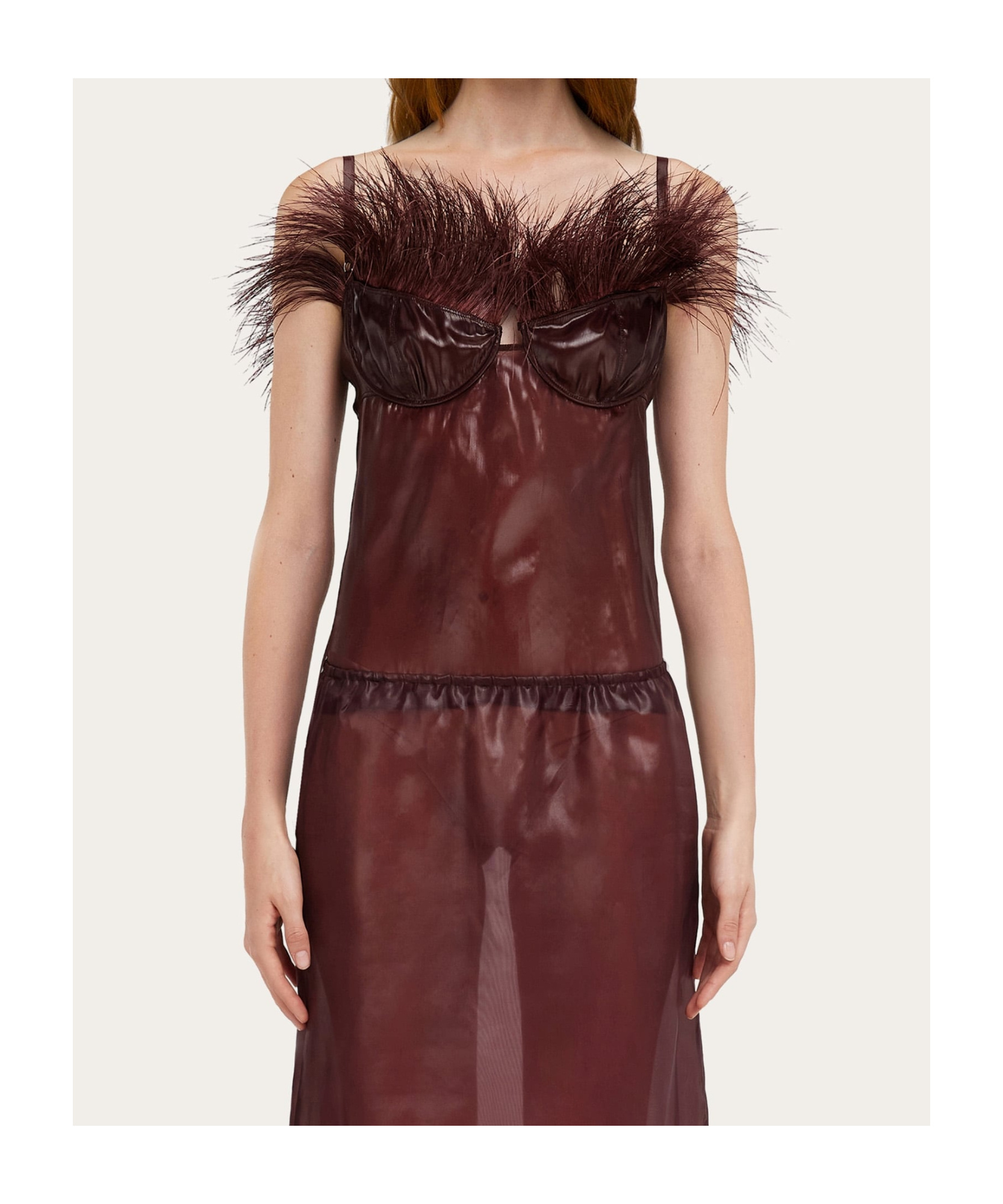 Ferragamo Feather-detailed Organza Camisole Top In Red