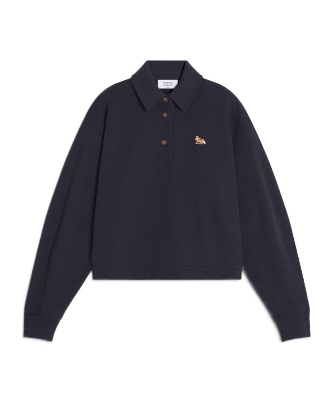 Maison Kitsuné Baby Fox Cropped Polo Sweatshirt In Black
