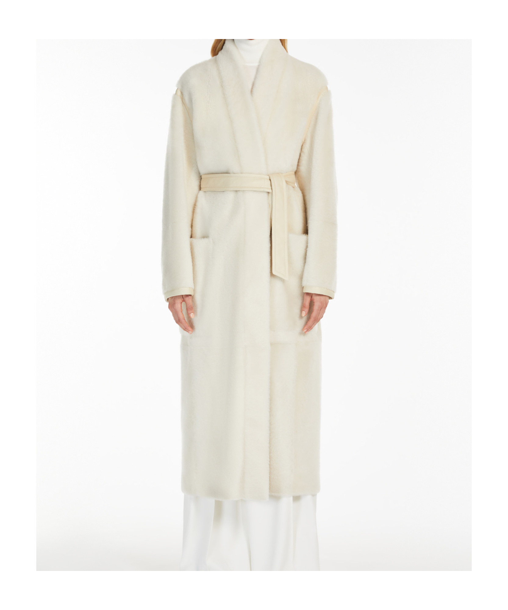 Max Mara Long-sleeved Coat In Albino