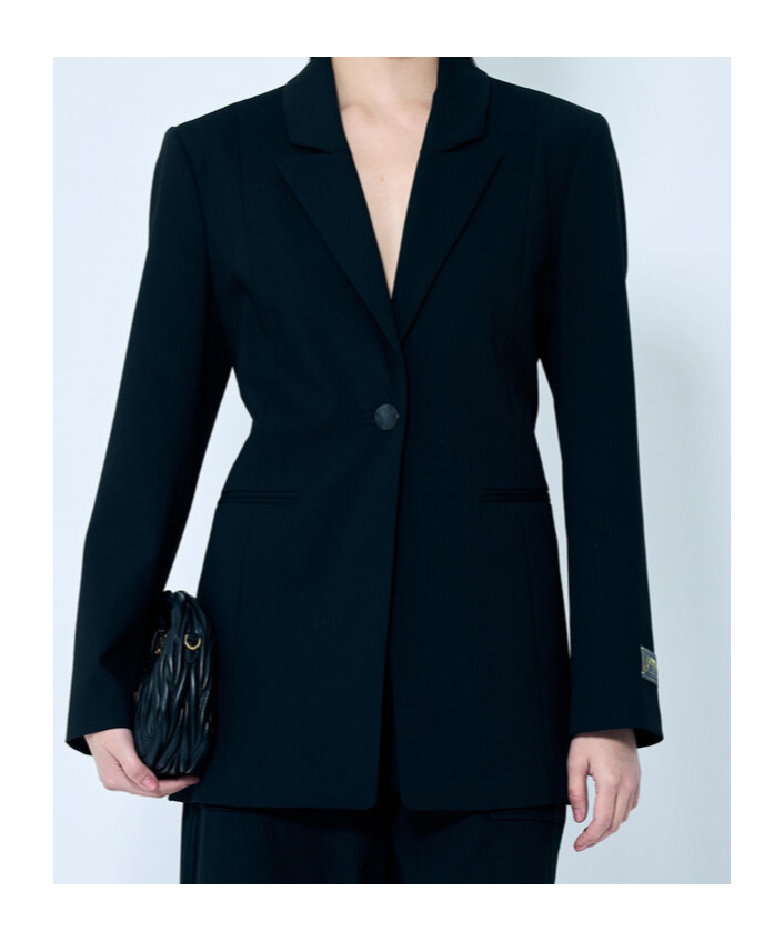 Ganni Black Solid Twill Suiting Blazer In Black