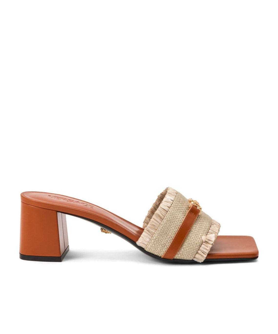 Versace Medusa 55mm Woven Mules In Nude