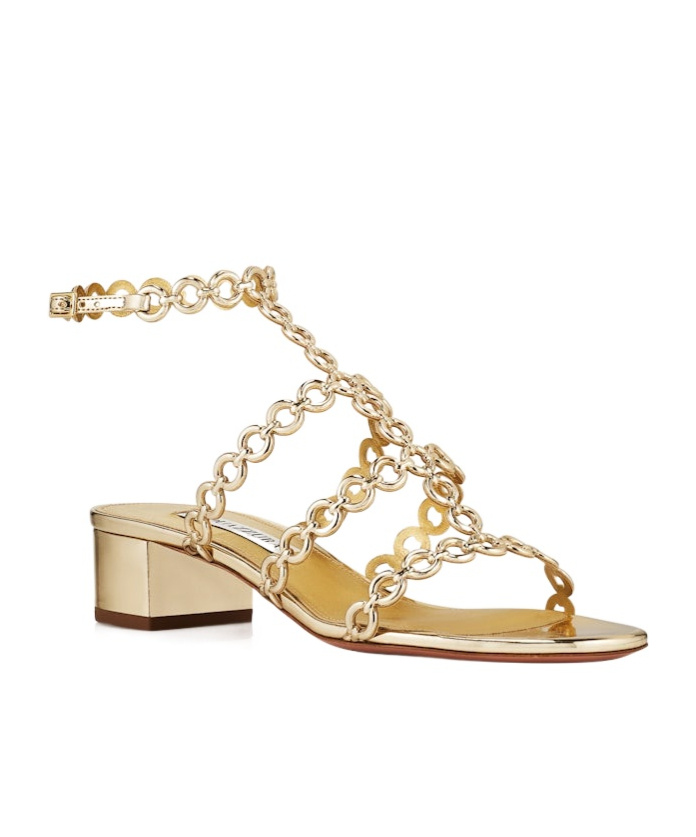 Aquazzura Infinity Chain Sandal In Mirrored Leather In Gold