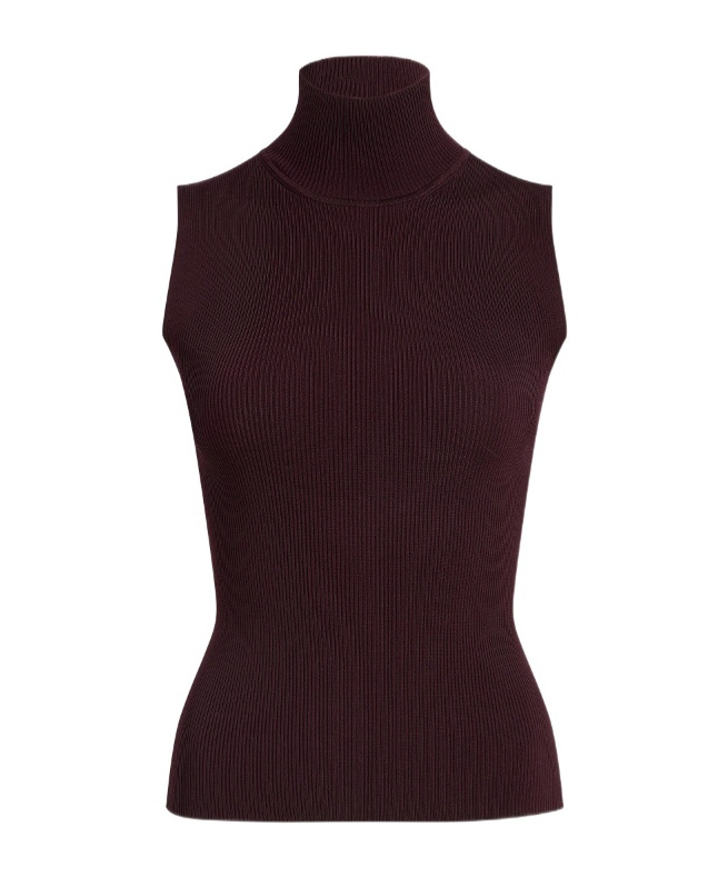 Khaite Benita Turtleneck Rib Tank Top In Burgundy