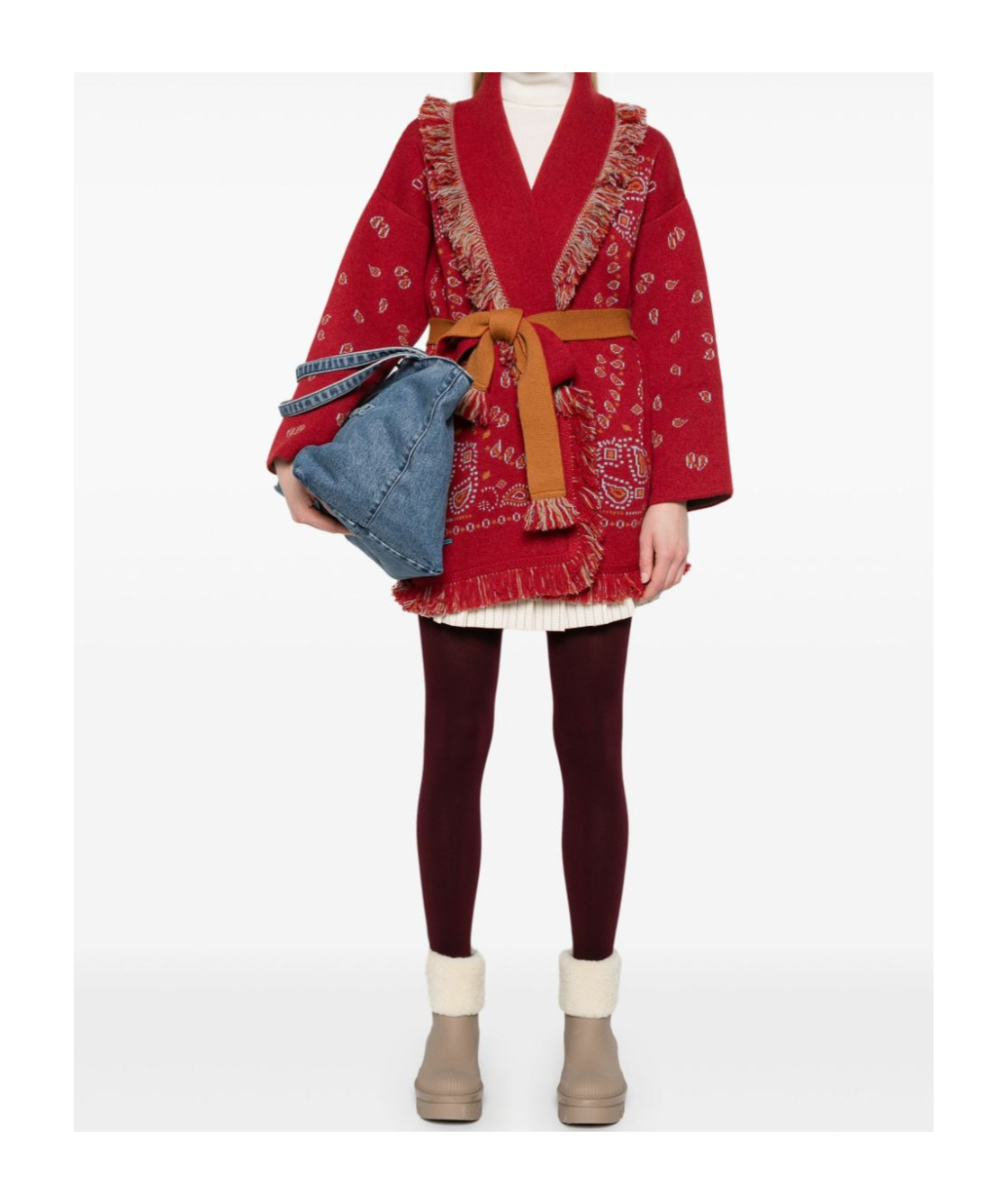 Alanui Cashmere Bandana Cardigan Fringe Detail In Red