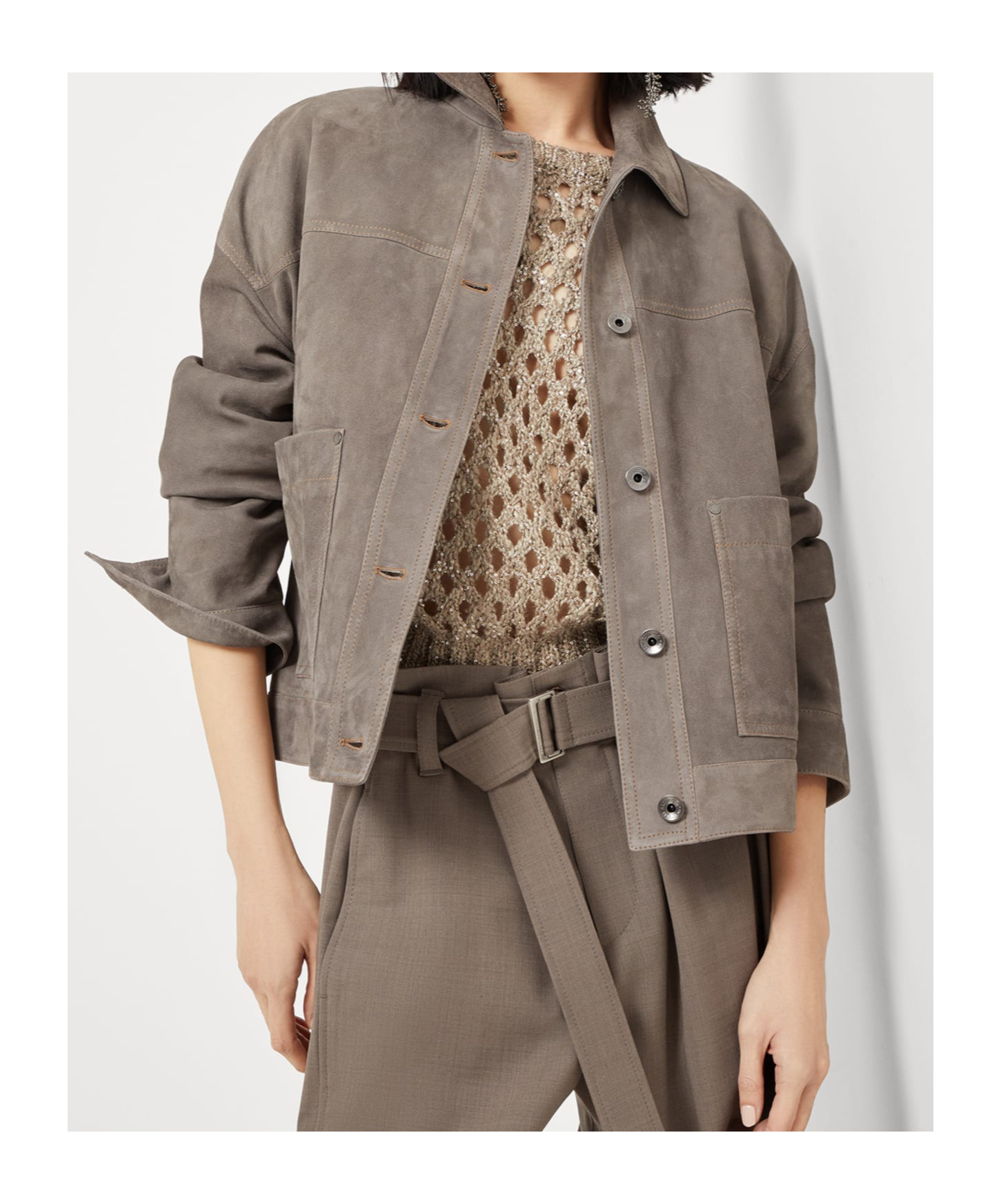 Brunello Cucinelli Leather Jacket In Gray