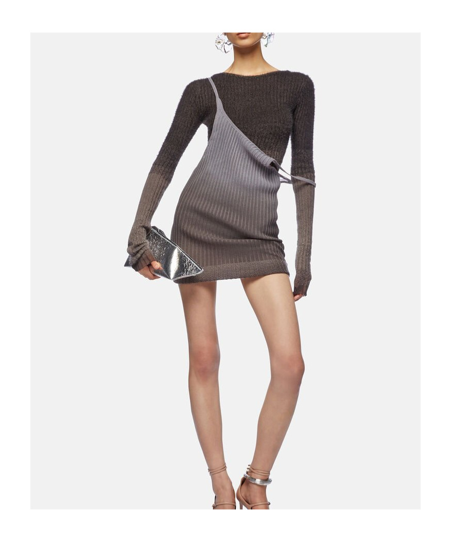 Attico Gradient Effect Ribbed Bodycon Dress In Brown