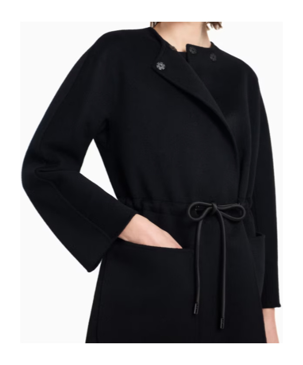 Emporio Armani Virgin-wool Coat With Drawstring Waist In Black