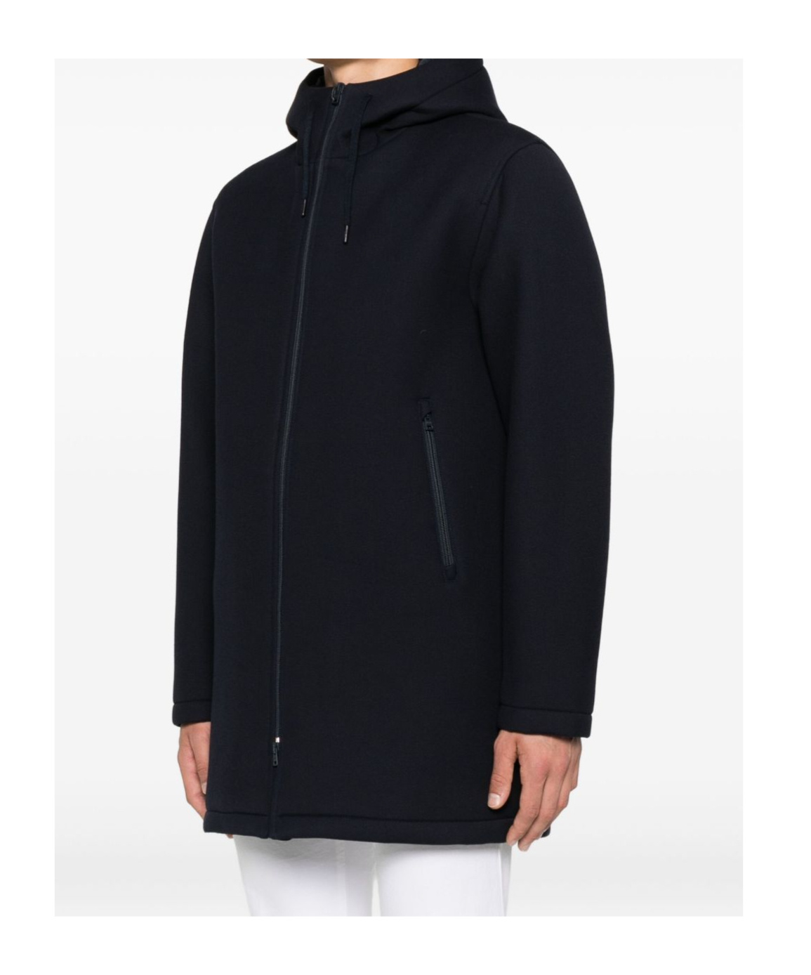Herno Long Scuba Jacket With Hood And Side Zip Pockets In Blue