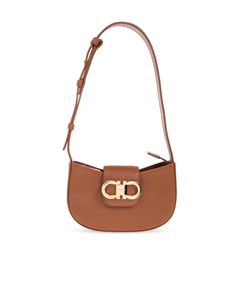 Ferragamo New Cognac Double Gancini Mini Bag