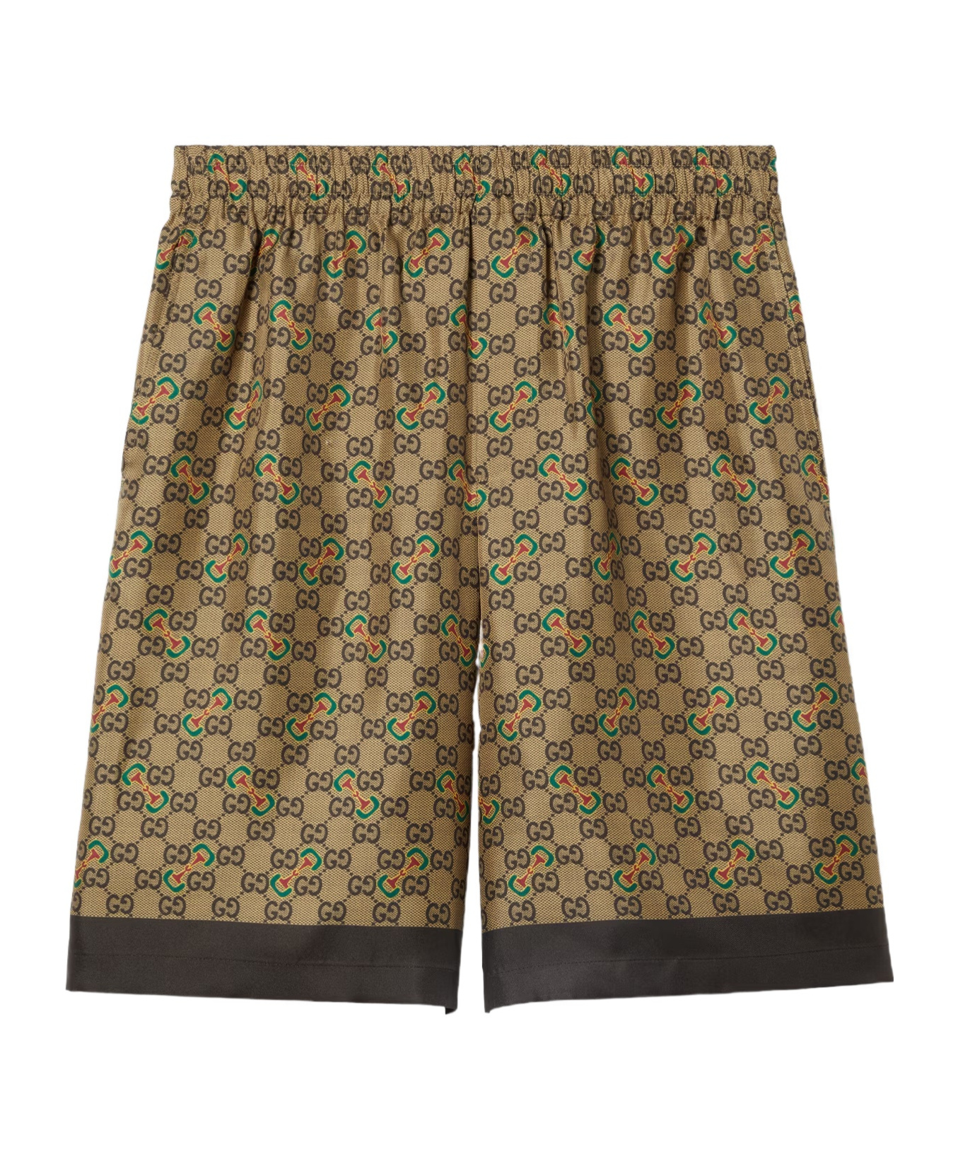 Gucci Gg Printed Silk Twill Shorts In Brown