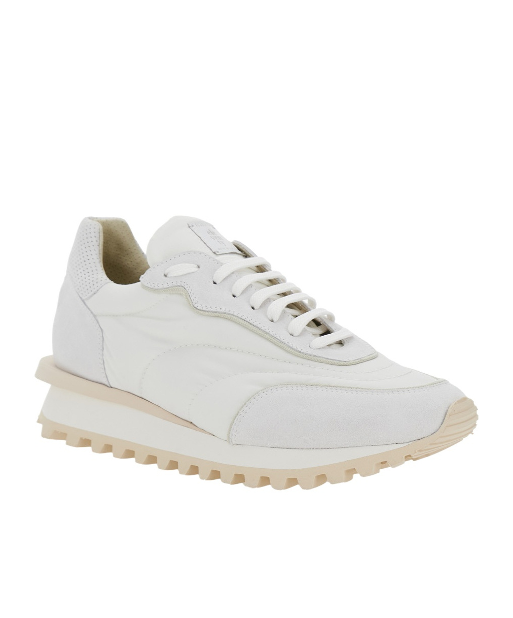 Eleventy White Sneakers With Logo On The Tongue In Suede And Tech Fabric Blend Man In White