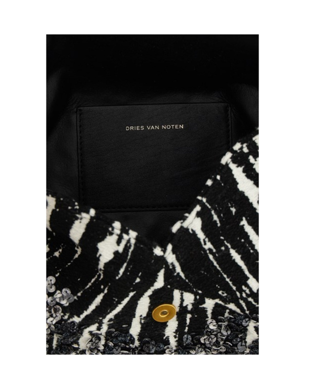 Dries Van Noten Pleated Jacquard Clutch In Black