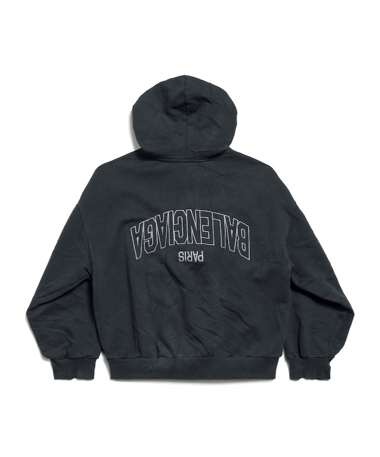 Balenciaga Flipped Uni Zip-up Hoodie Regular Fit In Black Faded/anthracite