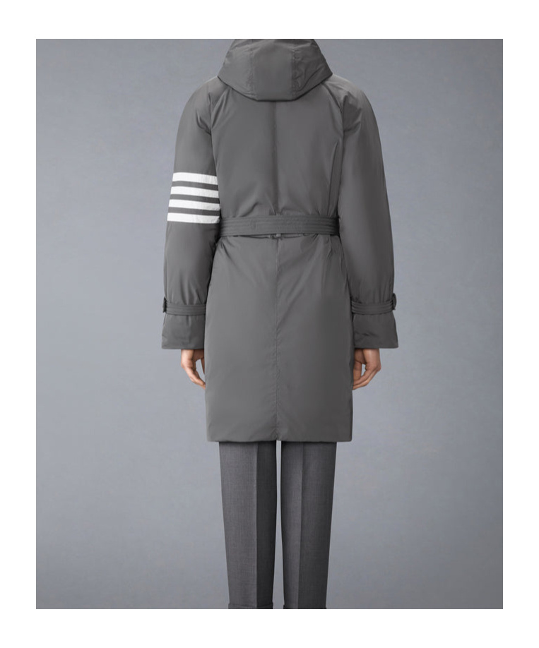 Thom Browne Poly Twill 4-bar Hooded Down Parka With Belt Clothing In Gray