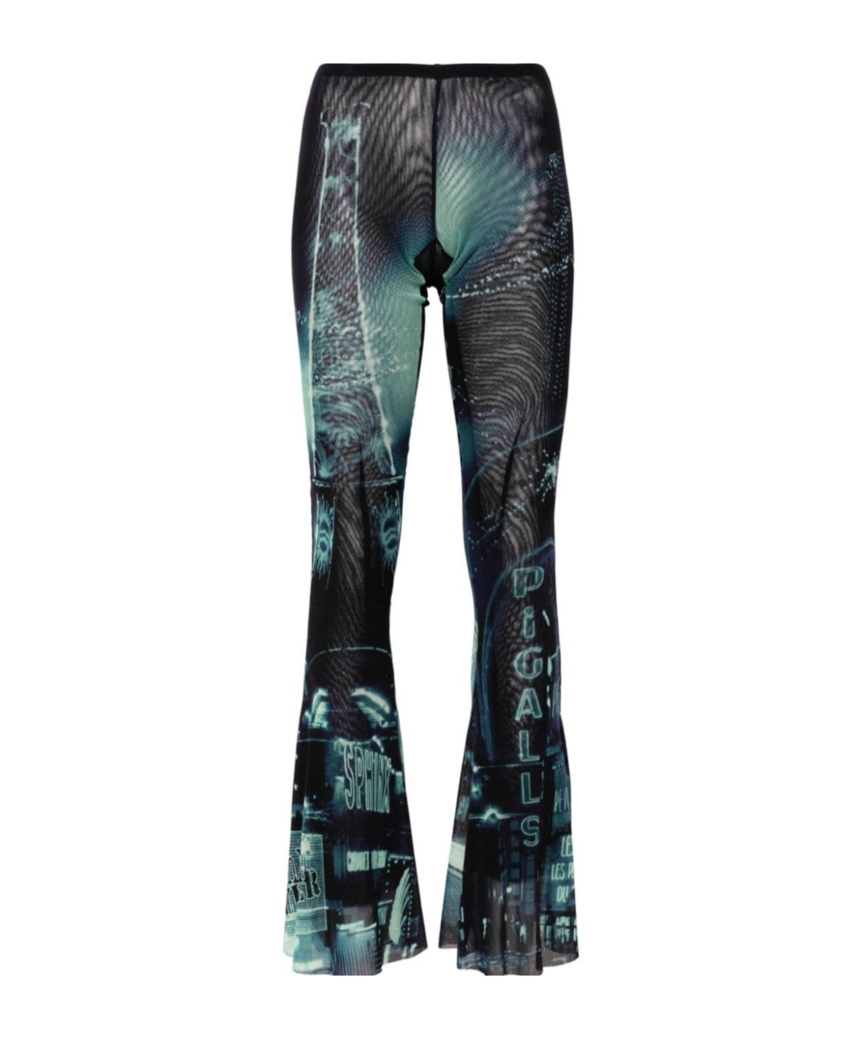 Jean Paul Gaultier Pigalle Mesh Flare Printed Trouser In Black