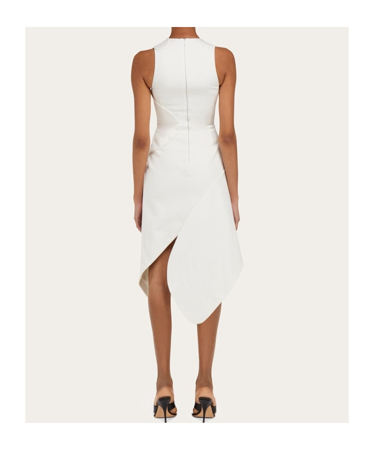 Shop Ferragamo Sculptural Stretch Viscose Dress In Mascarpone
