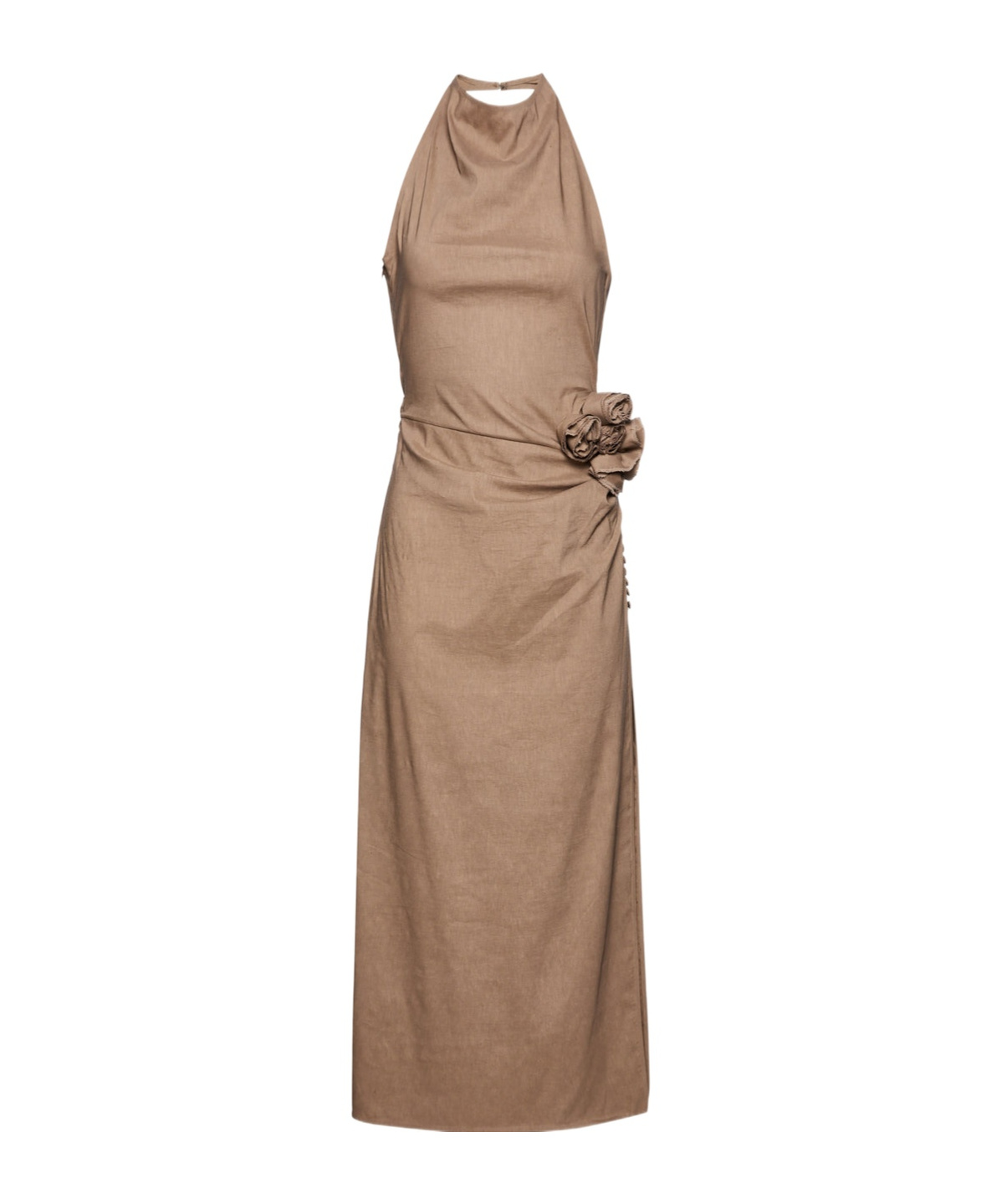 Magda Butrym Embellished Floral Halter Dress With Side Draping In Beige