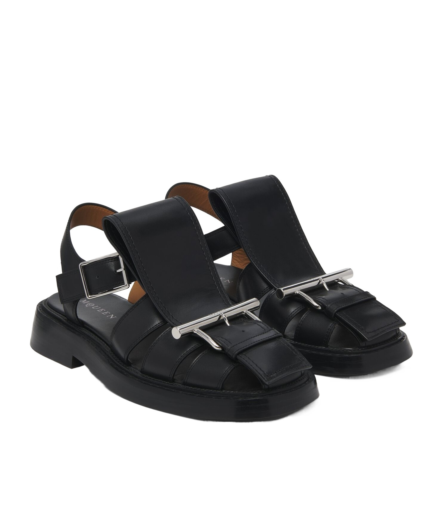 Alexander Mcqueen Leather T-bar Caged Sandals 25 In Black