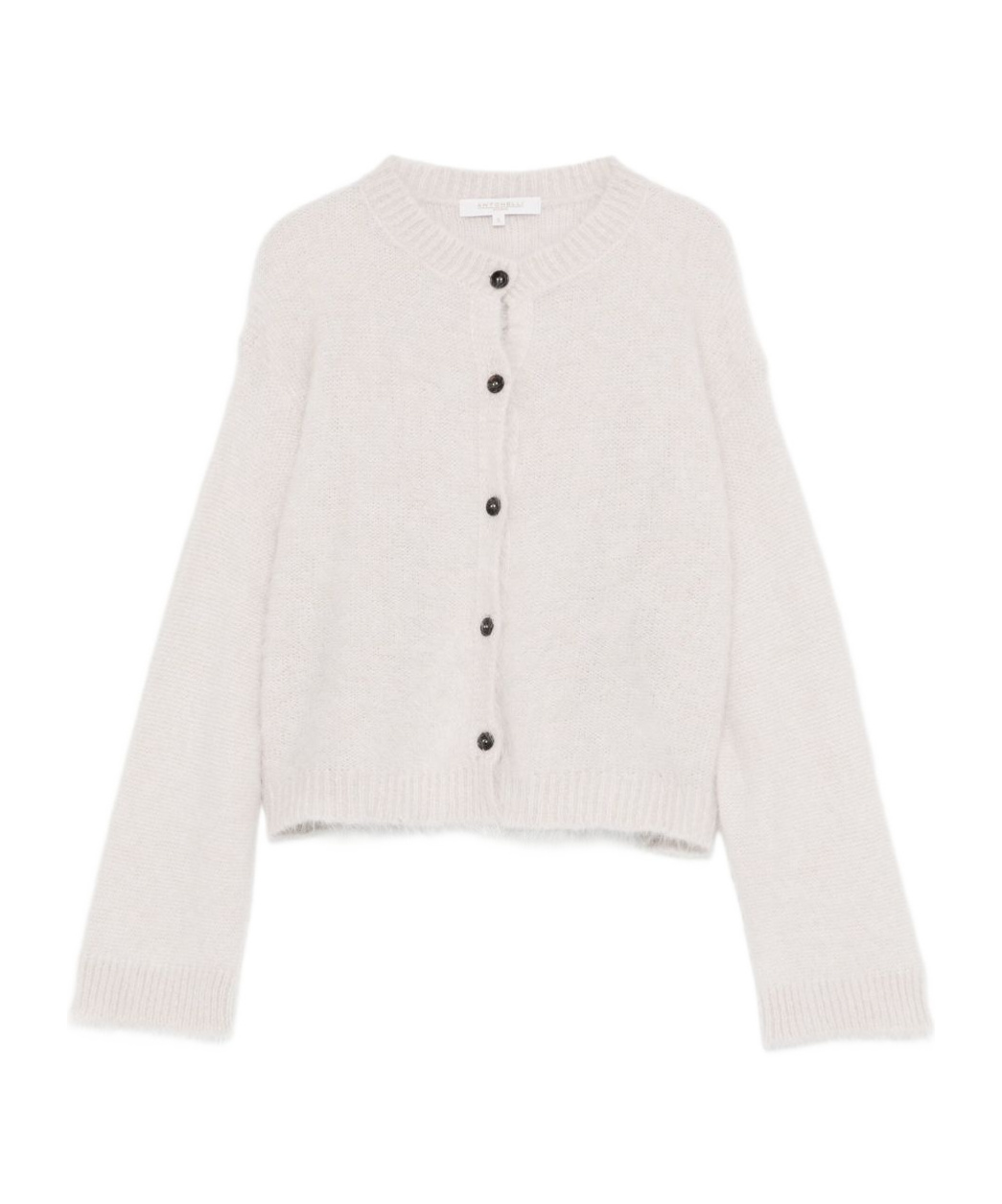 Antonelli Fuzzy Cropped Cardigan With Ribbed Details In White