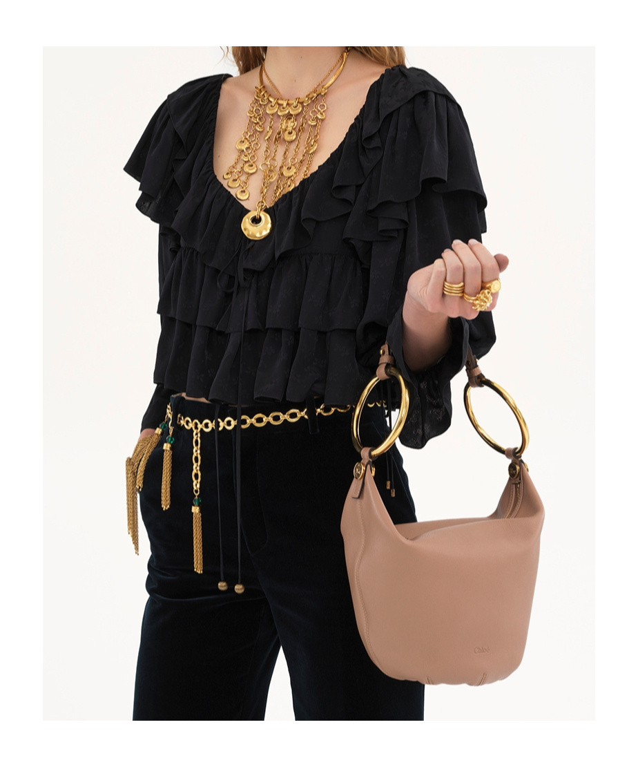 Chloé Small Bracelet Shoulder Bag In Grained Leather In Nude
