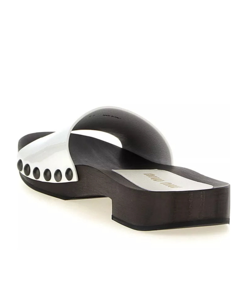 Miu Miu Leather Logo Slide Clogs In White