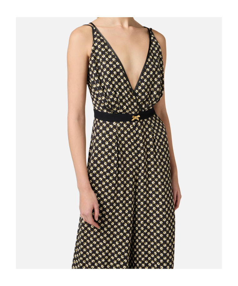 Elisabetta Franchi Black Diamond Print Georgette Jumpsuit In Black