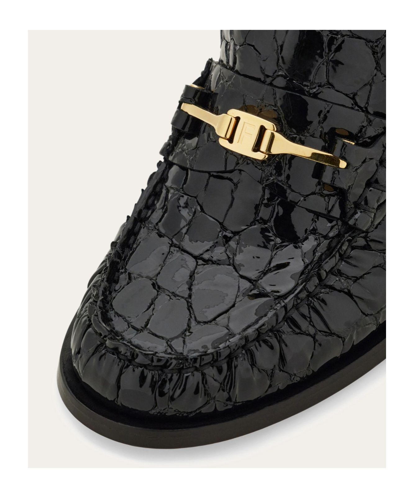 Ferragamo Croc-embossed Block Heel Round Toe Pumps In Black