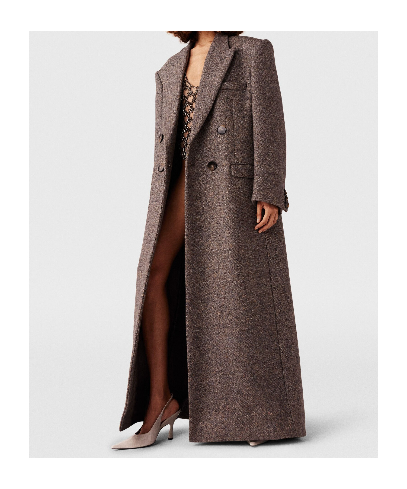 Stella Mccartney Double Breasted Tweed Long Coat In Black